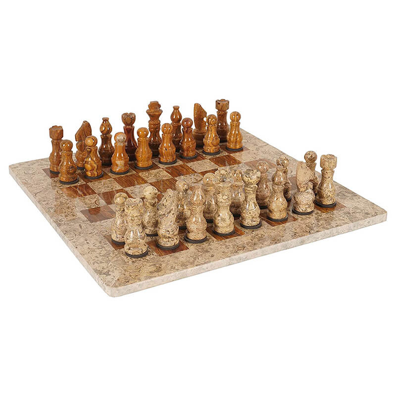 Brown & White Marble Chess Set - Samson Historical