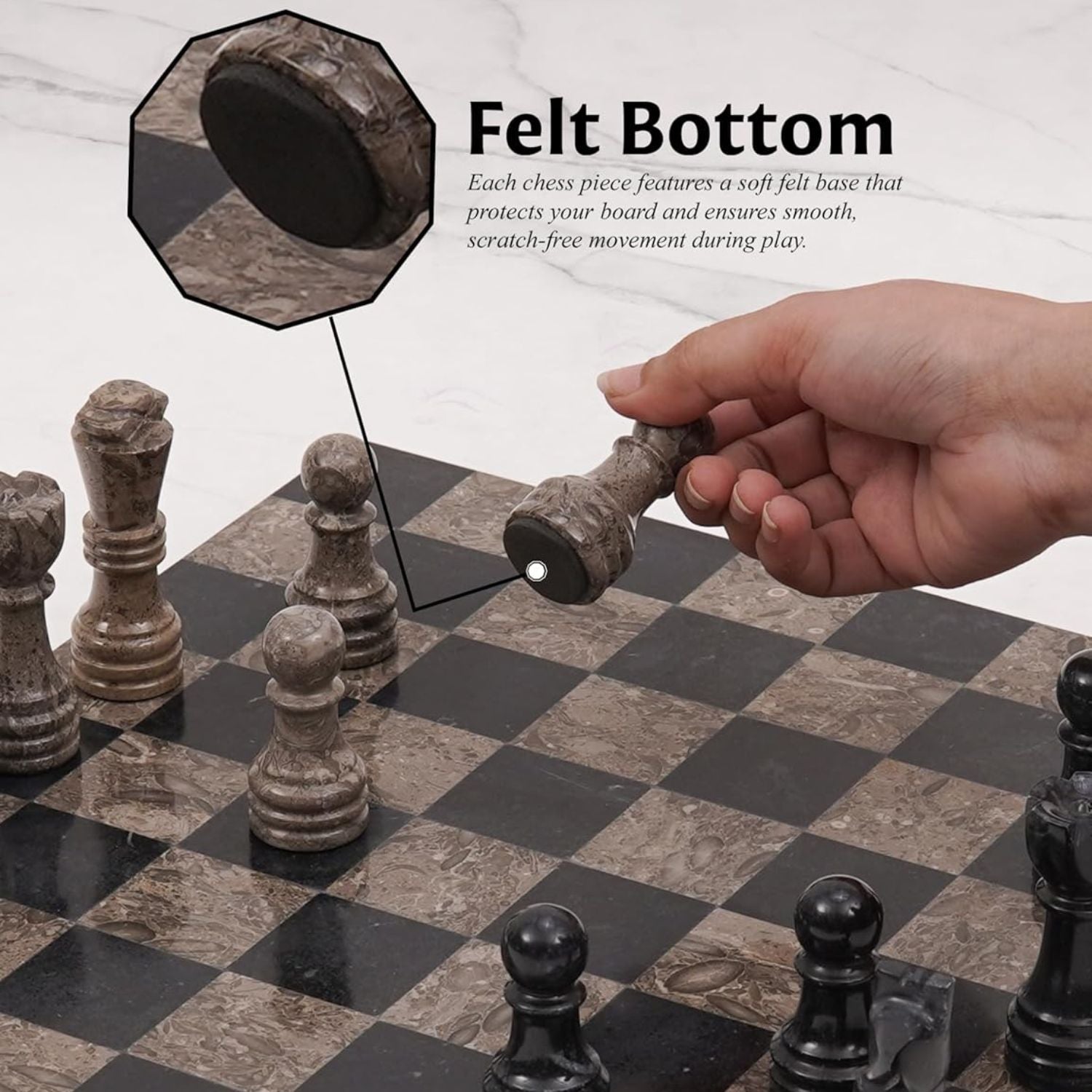 Oceanic And Black Luxury Borderless Marble Chess Board & Pieces