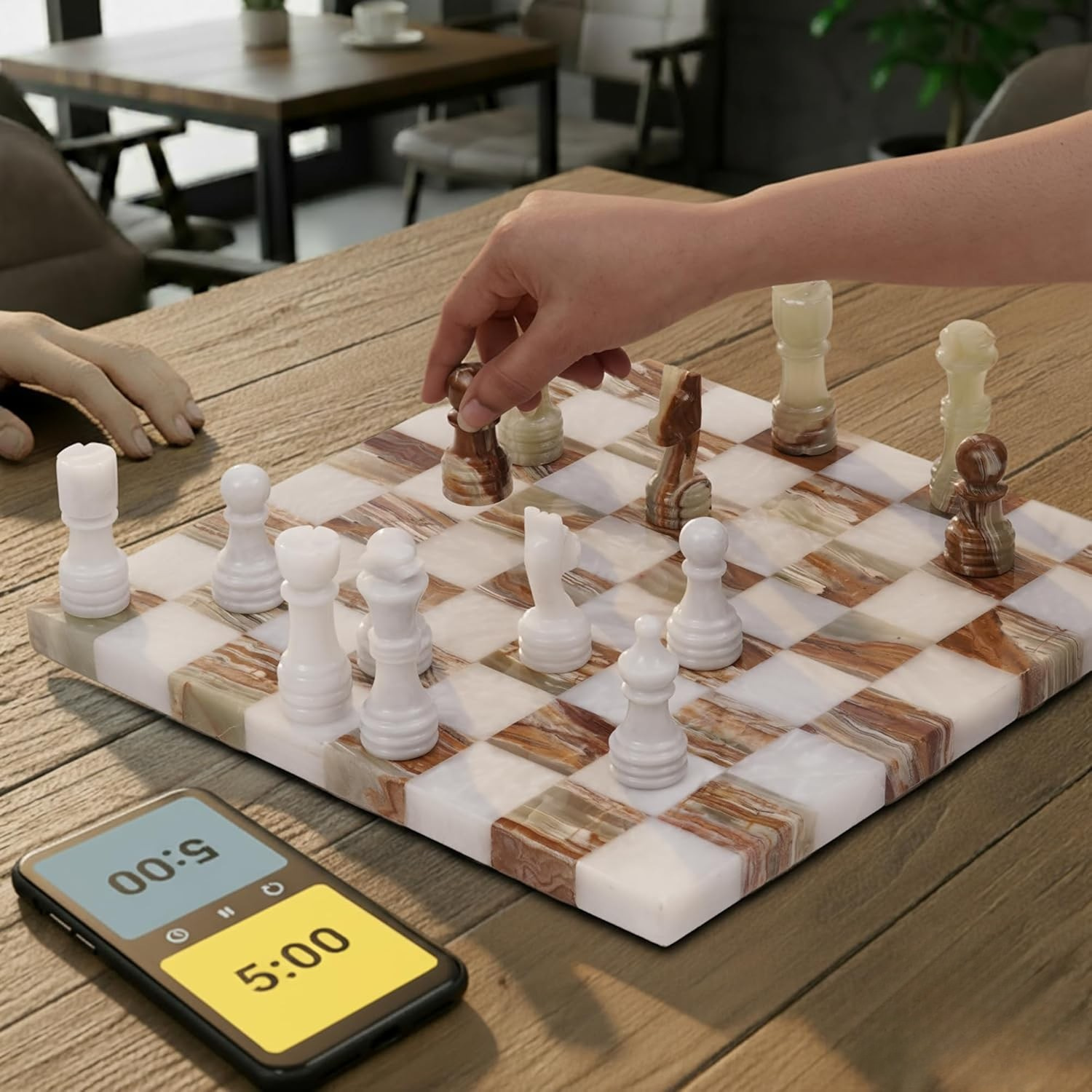 Luxury Borderless Marble Chess Board & Pieces with Extra Queens