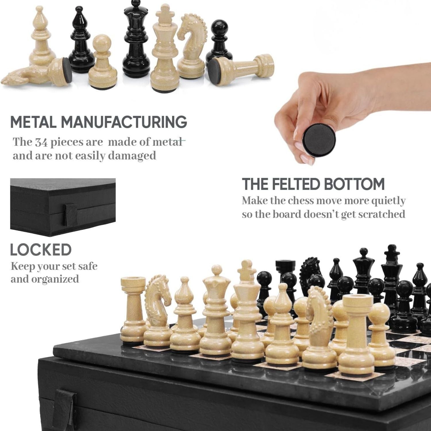 Marble Chess Set 15 Inch Black & Coral Board Game 