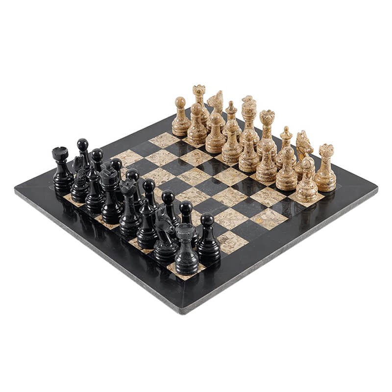Black and White Marble Chess Set with Storage Box – Royal Bishop