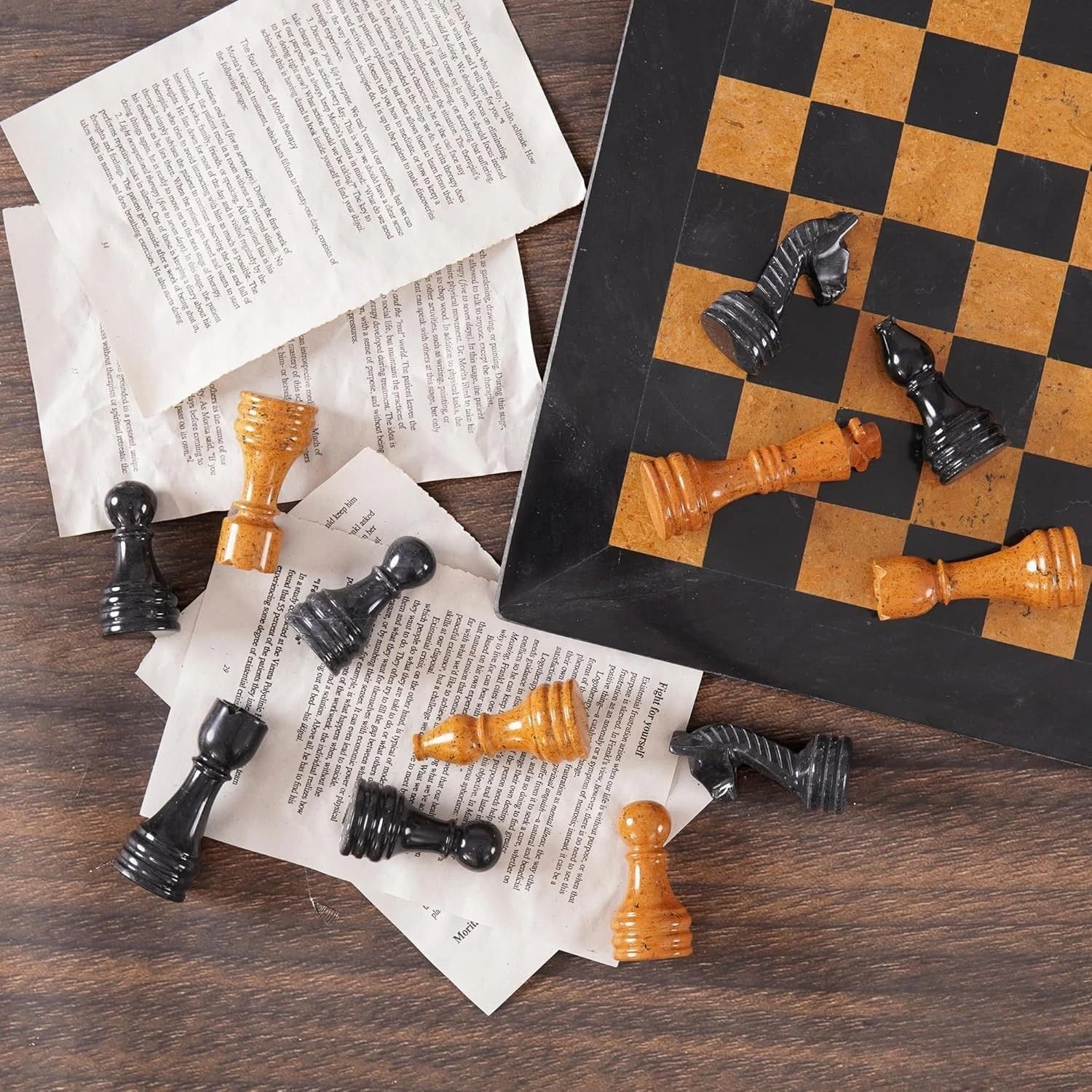 MarbleChess Figures Black and Golden Chess Figures