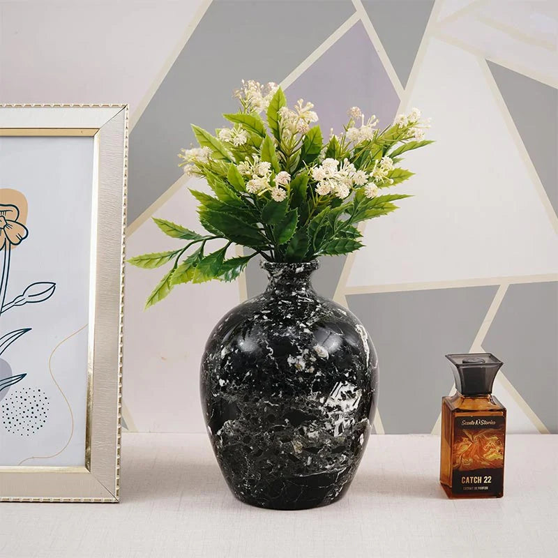 Marble Flower Vase Black Handmade Tall Vases for Floor