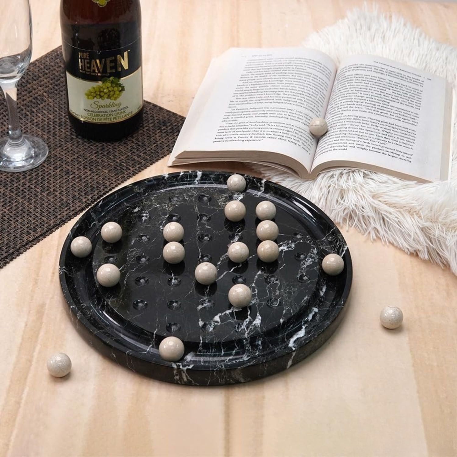 Marble Peg Solitaire Board Game 10 Inch Black Board