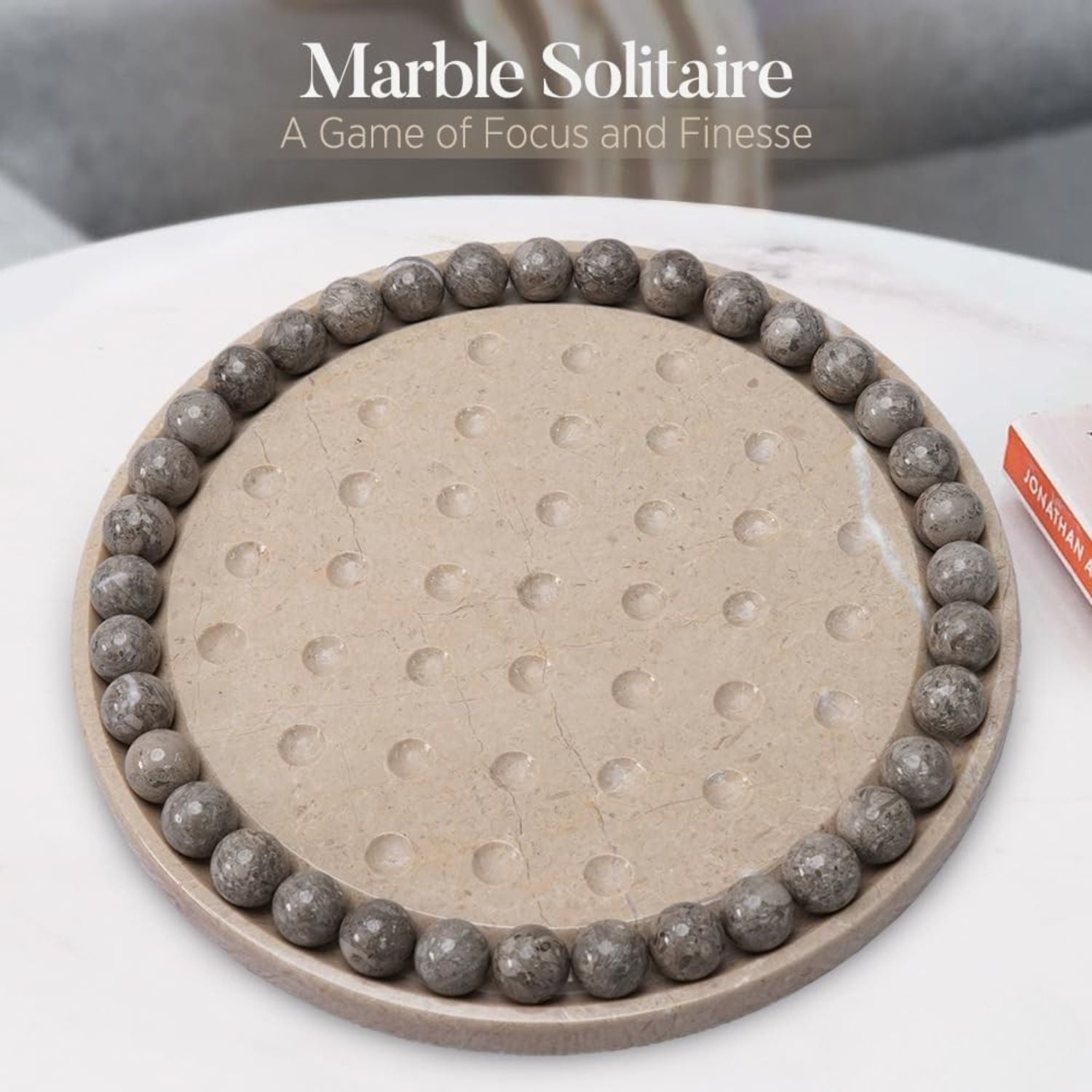 Marble Peg Solitaire Board Game 10 Inch Premium Verona Board with 42 Oceanic Marble Balls