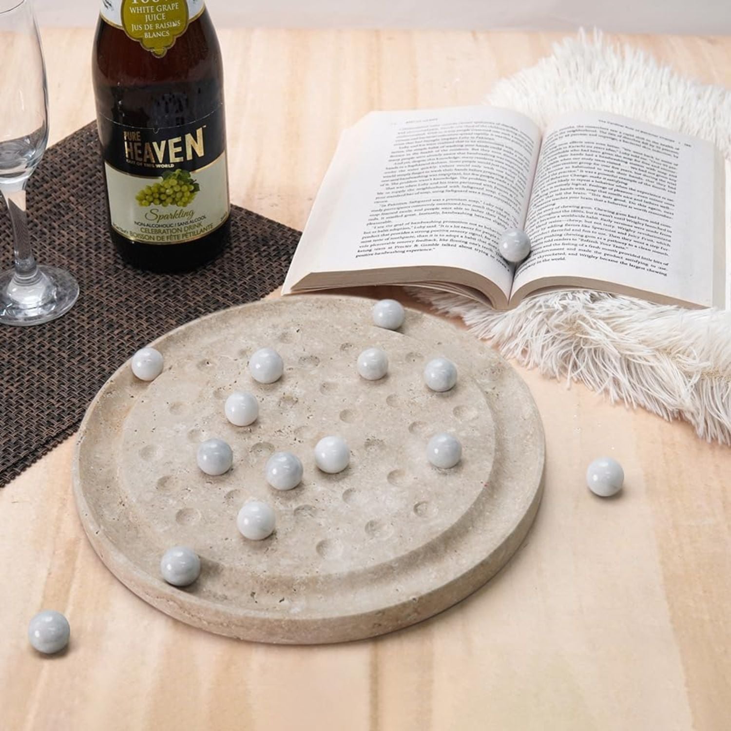 10 Inch Marble Peg Solitaire Board Game Travertine Board