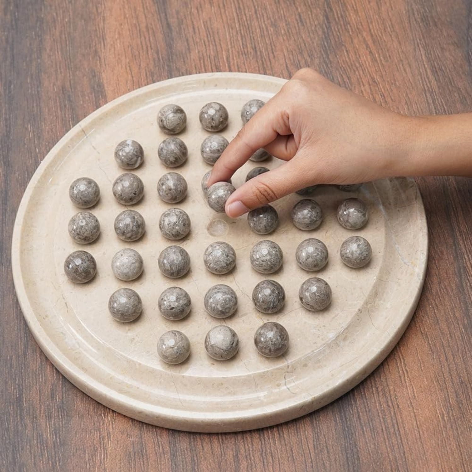 Marble Peg Solitaire Board Game 10 Inch Premium Verona Board with 42 Oceanic Marble Balls