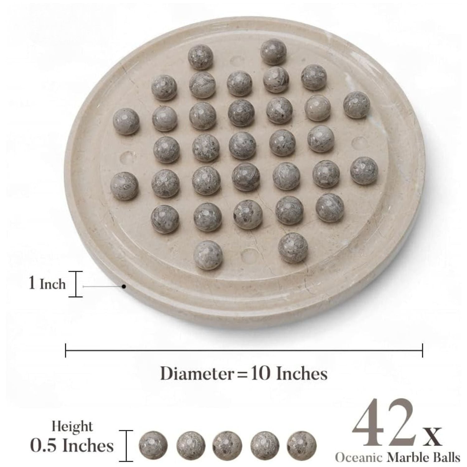 Marble Peg Solitaire Board Game 10 Inch Premium Verona Board with 42 Oceanic Marble Balls