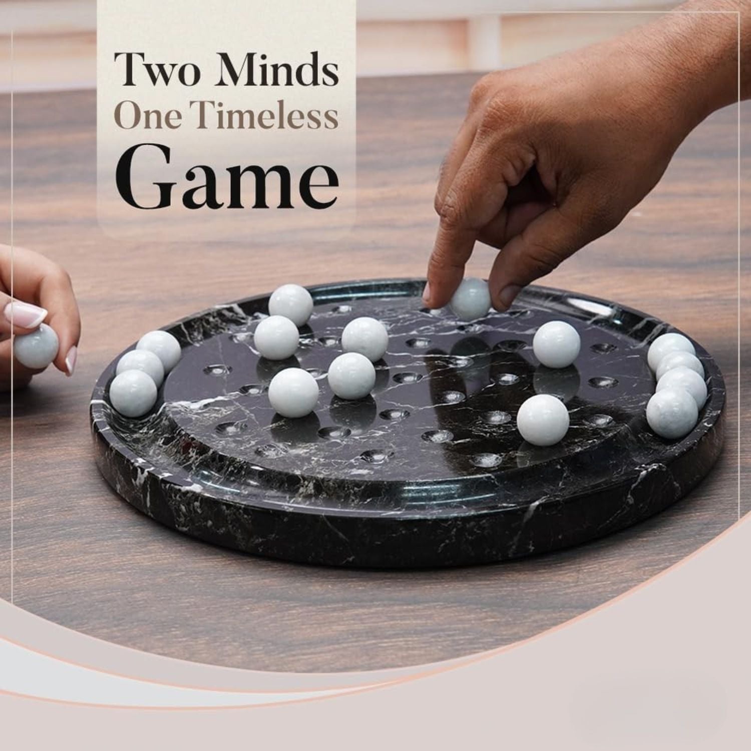 Marble Peg Solitaire Board Game 10 Inch Handmade Black Board with 42 White Marble Balls