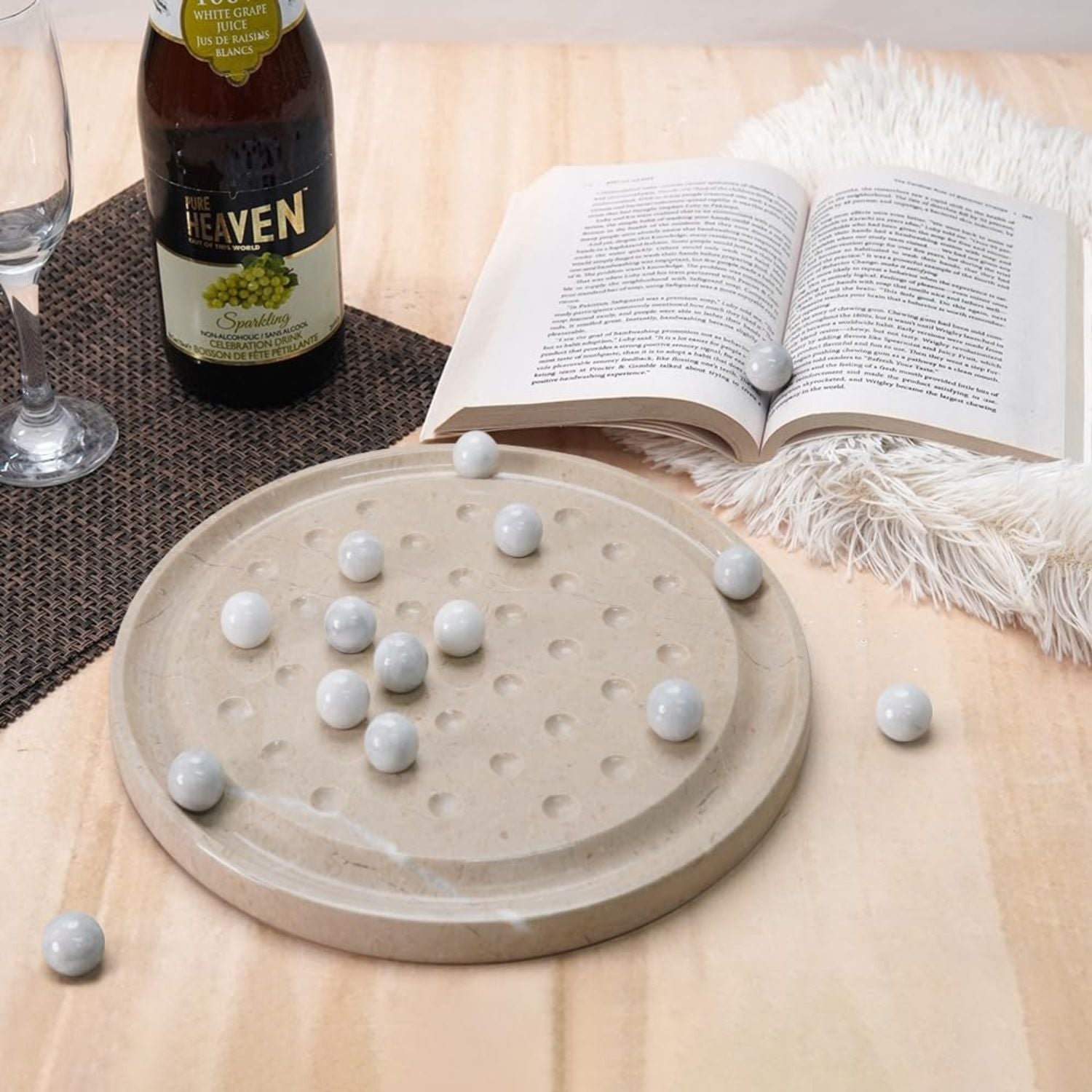 10 Inch Marble Peg Solitaire Verona Board with 42 White Marble Balls