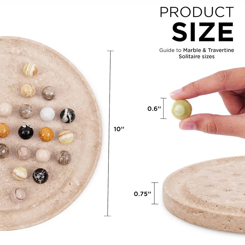 Marble Solitaire Travertine Handmade Board Game