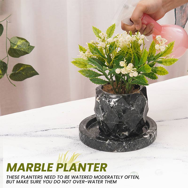 Marble Black Planter For Plant
