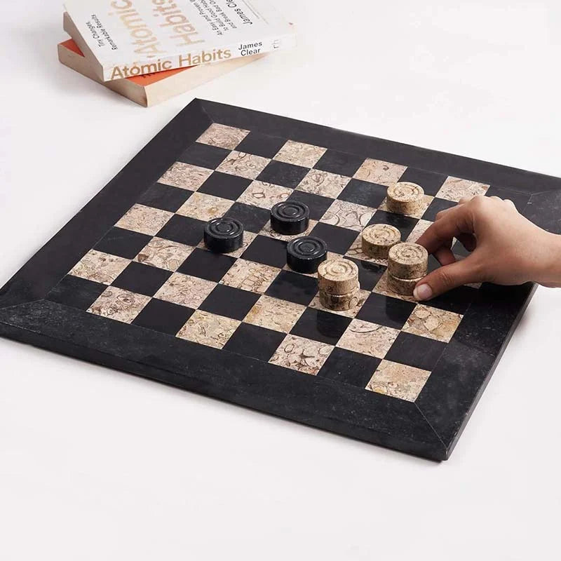 Marble Checker Set Black Coral