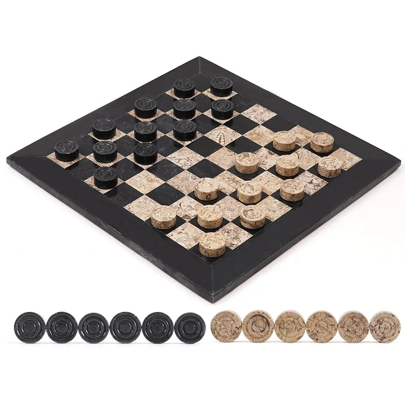 Marble Checker Set Black Coral