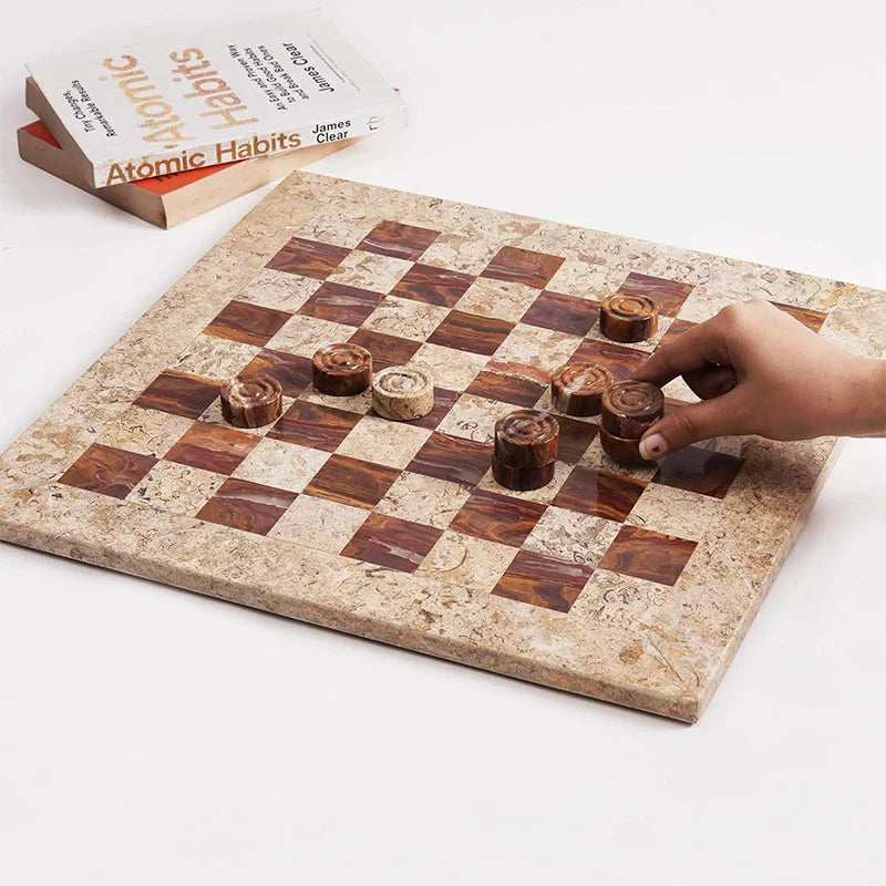 Marble Checker Set Handmade Board