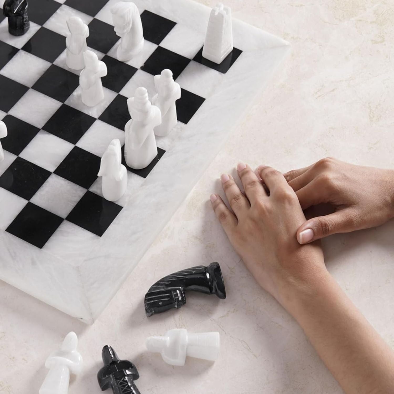 Marble Chess Set with Storage Box