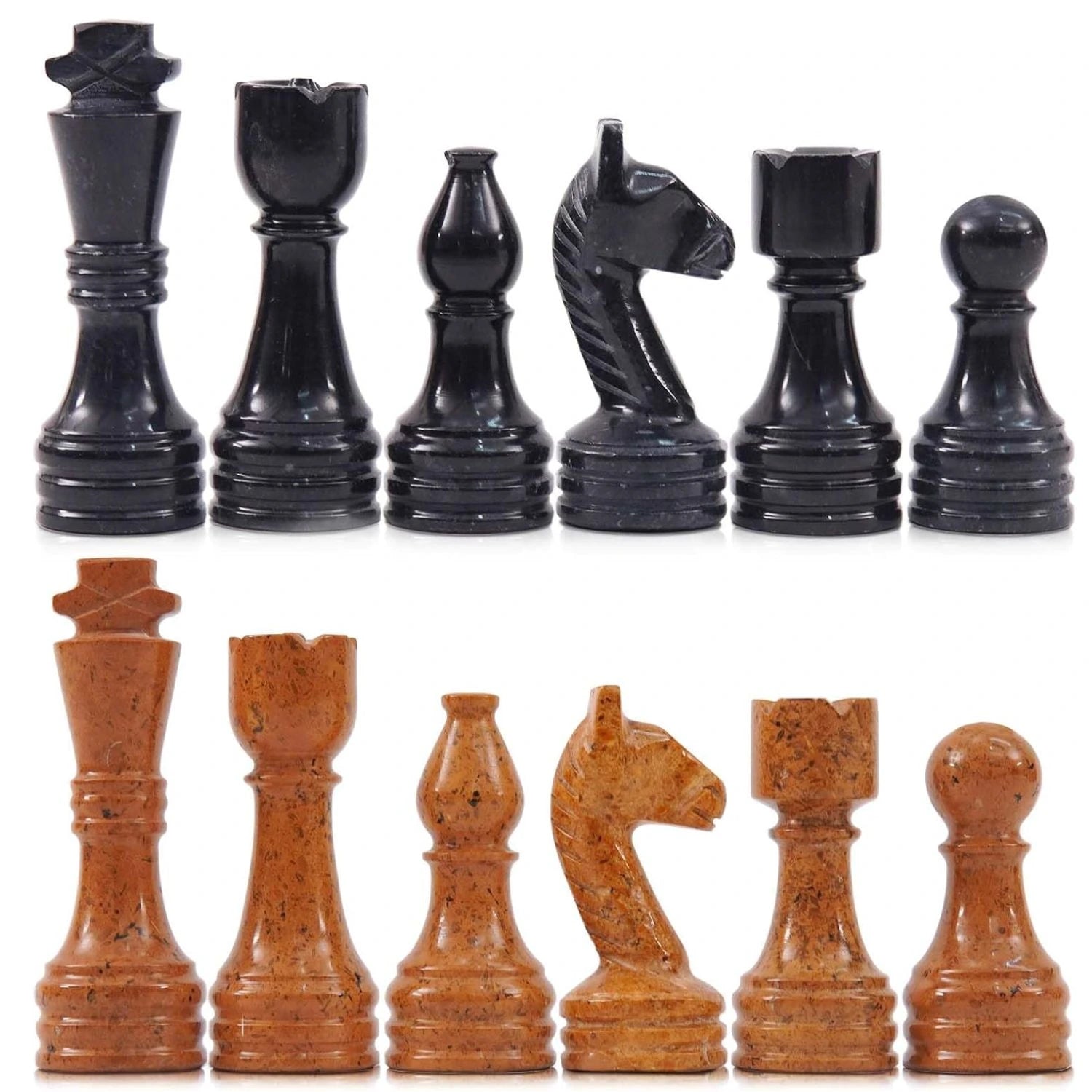 Marble Chess Figures Black and Golden Chess Figures