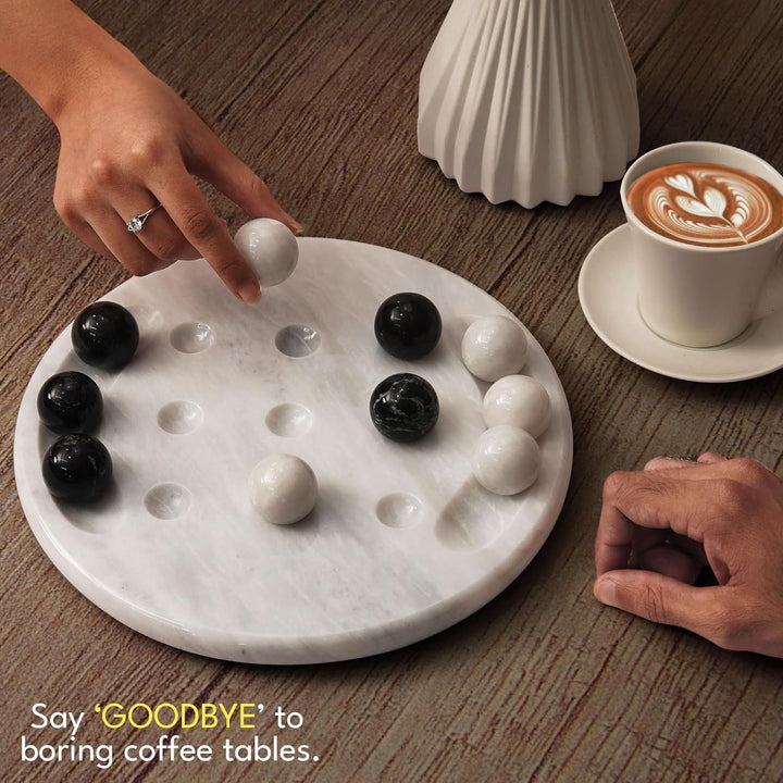 Marble Tic Tac Toe 10 Inch White & Black