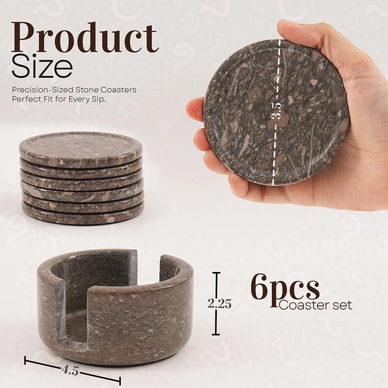 3.5-Inch Handmade Marble Coasters – Set of 6 with Holder