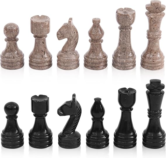 Oceanic and black marble chess pieces by Royal Bishop