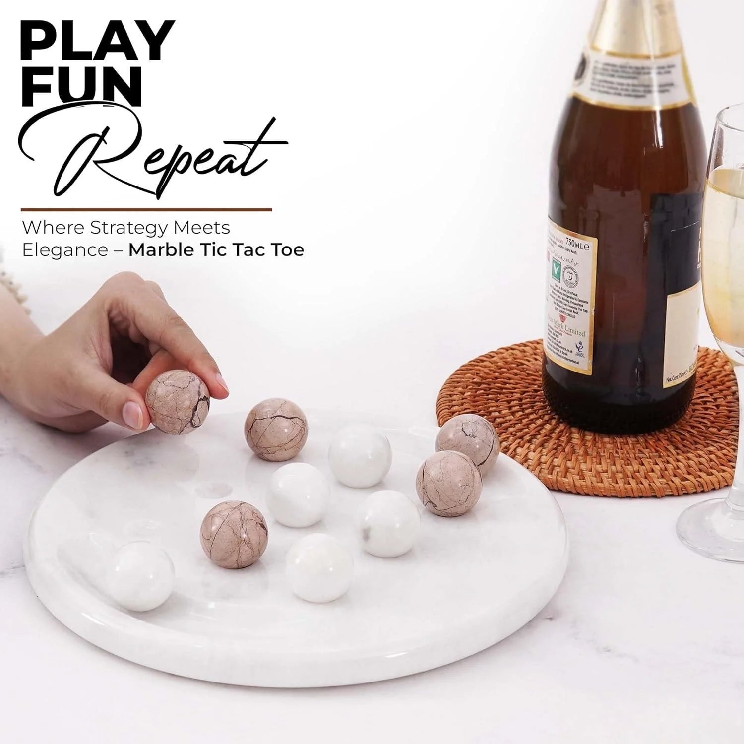 Marble Tic Tac Toe White and Marinara Board Game