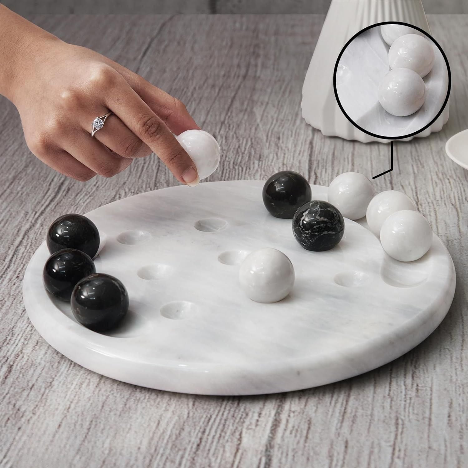 Tic Tac Toe White and Black Marble Board