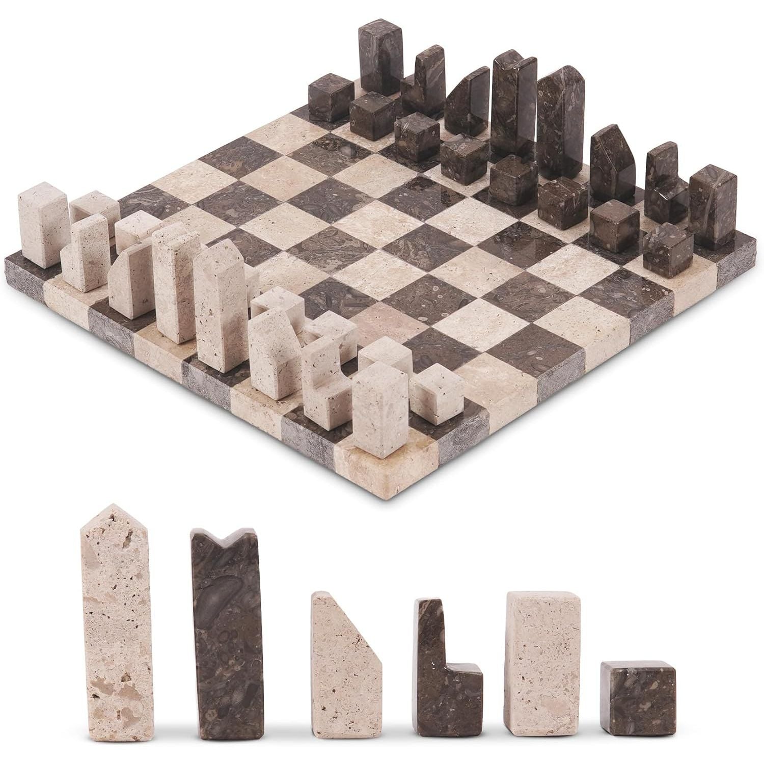 Travertine And Oceanic Premium Borderless Marble Chess Set with Pieces