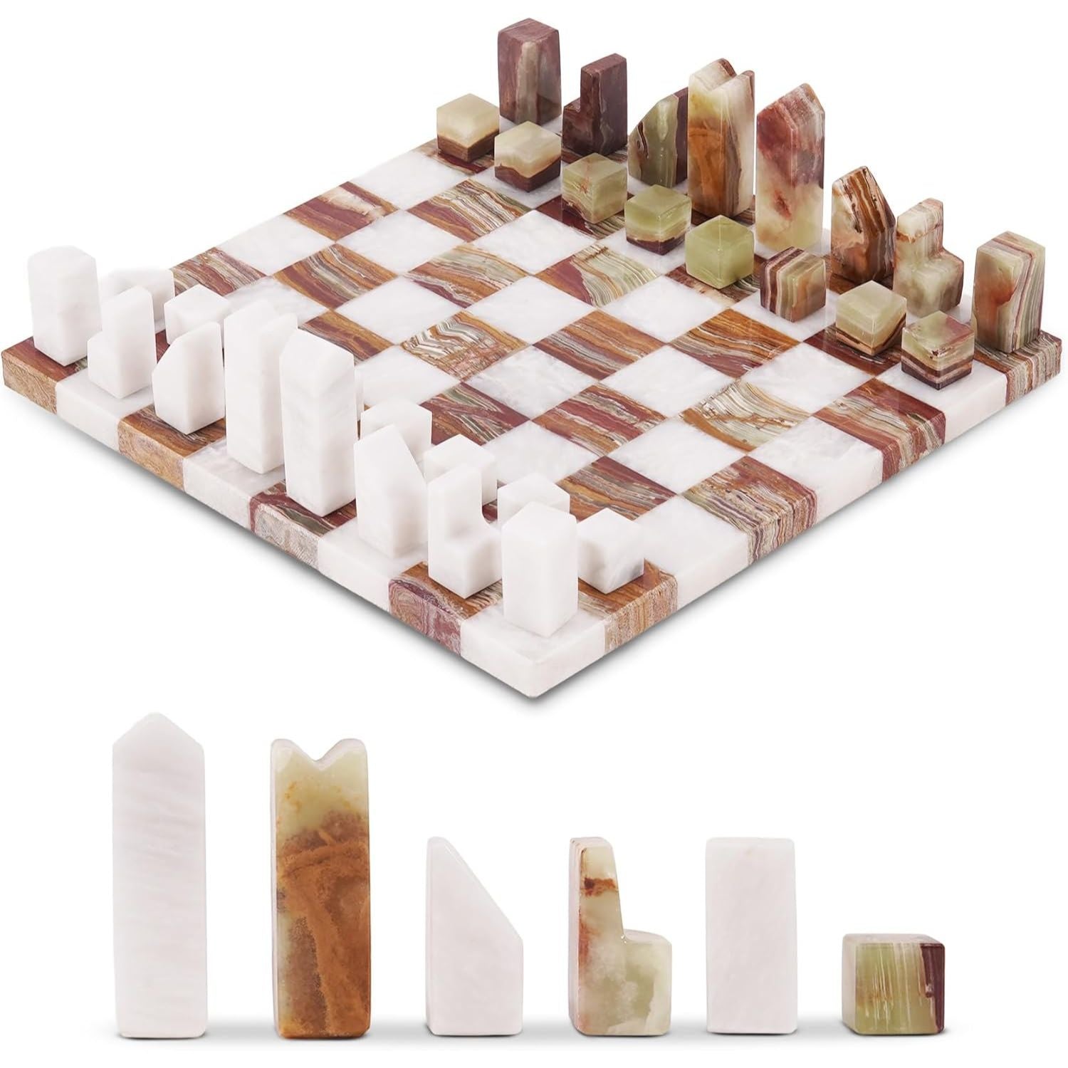 12 Inch White And Green Borderless Marble Chess