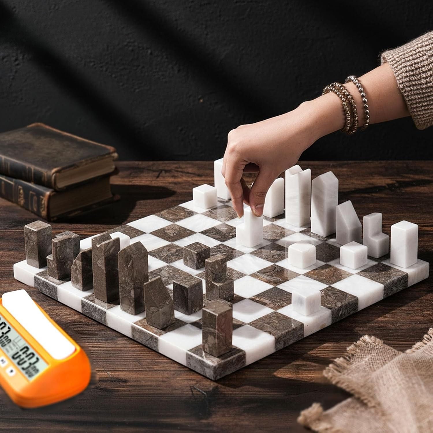 White And Oceanic Borderless Marble Chess Board