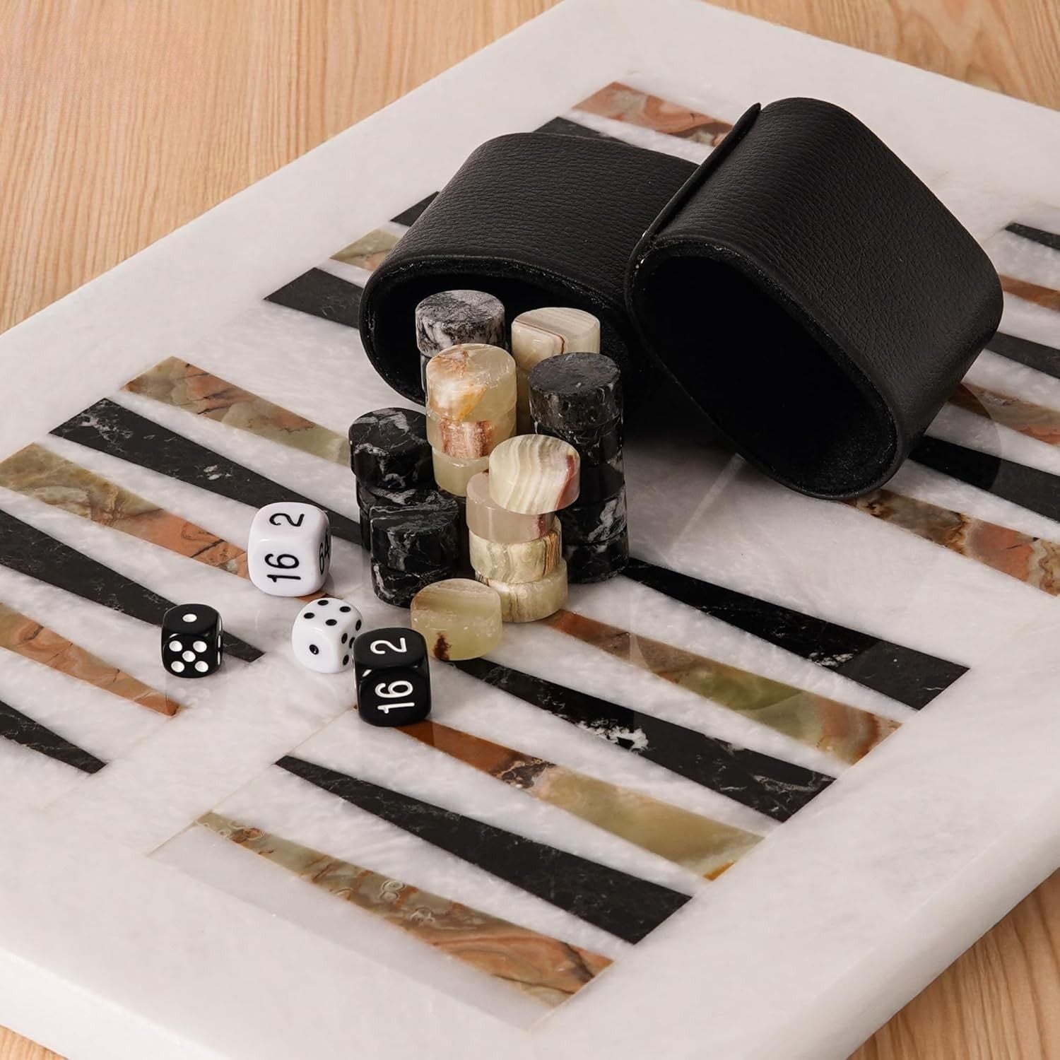 White Board with Black & Green Marble Backgammon