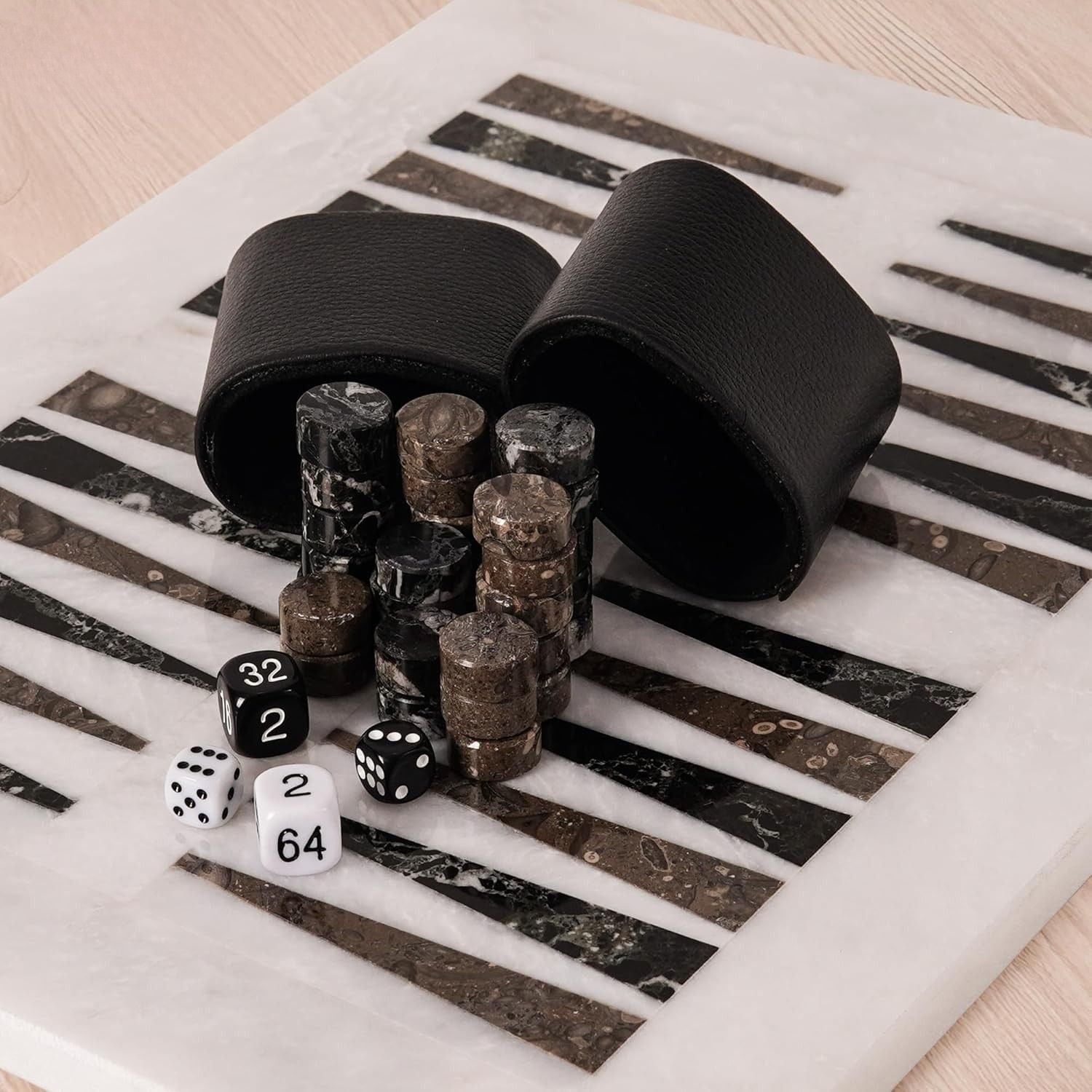 White Board with Zebra Black & Oceanic Marble Backgammon Set