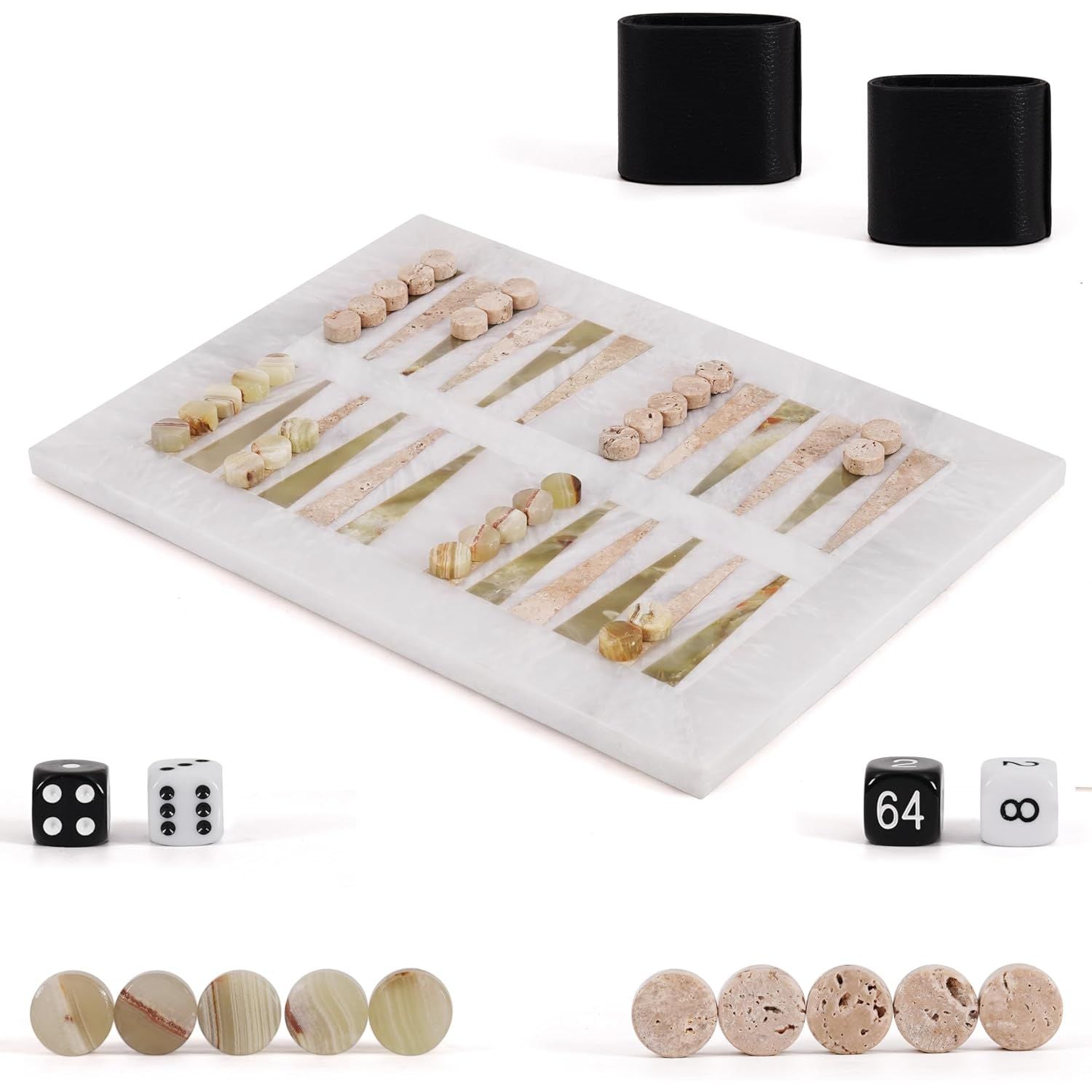 Board with Green & Travertine Marble Backgammon Set