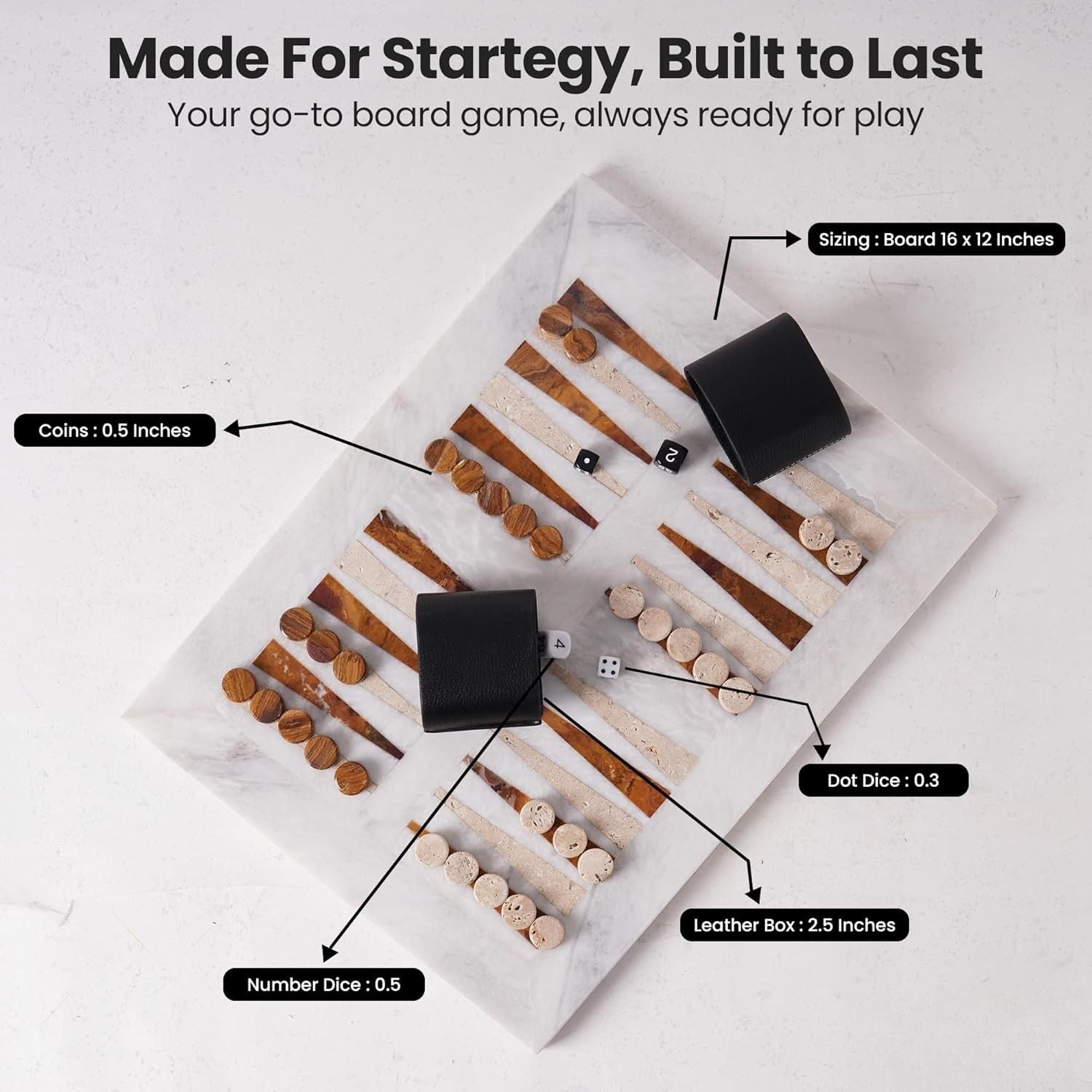 16 Inches White Board Marble Backgammon Set