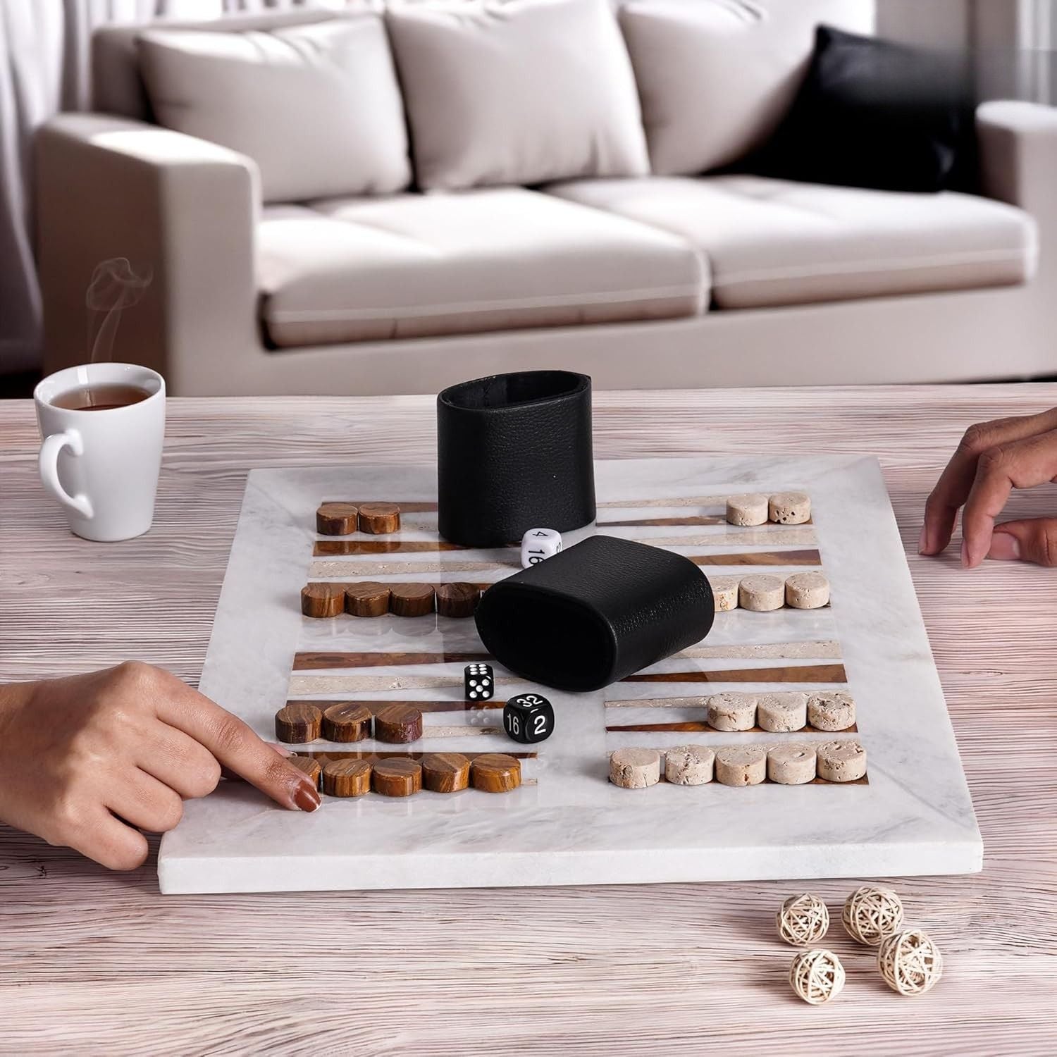 Board with Red & Travertine Marble Backgammon Set