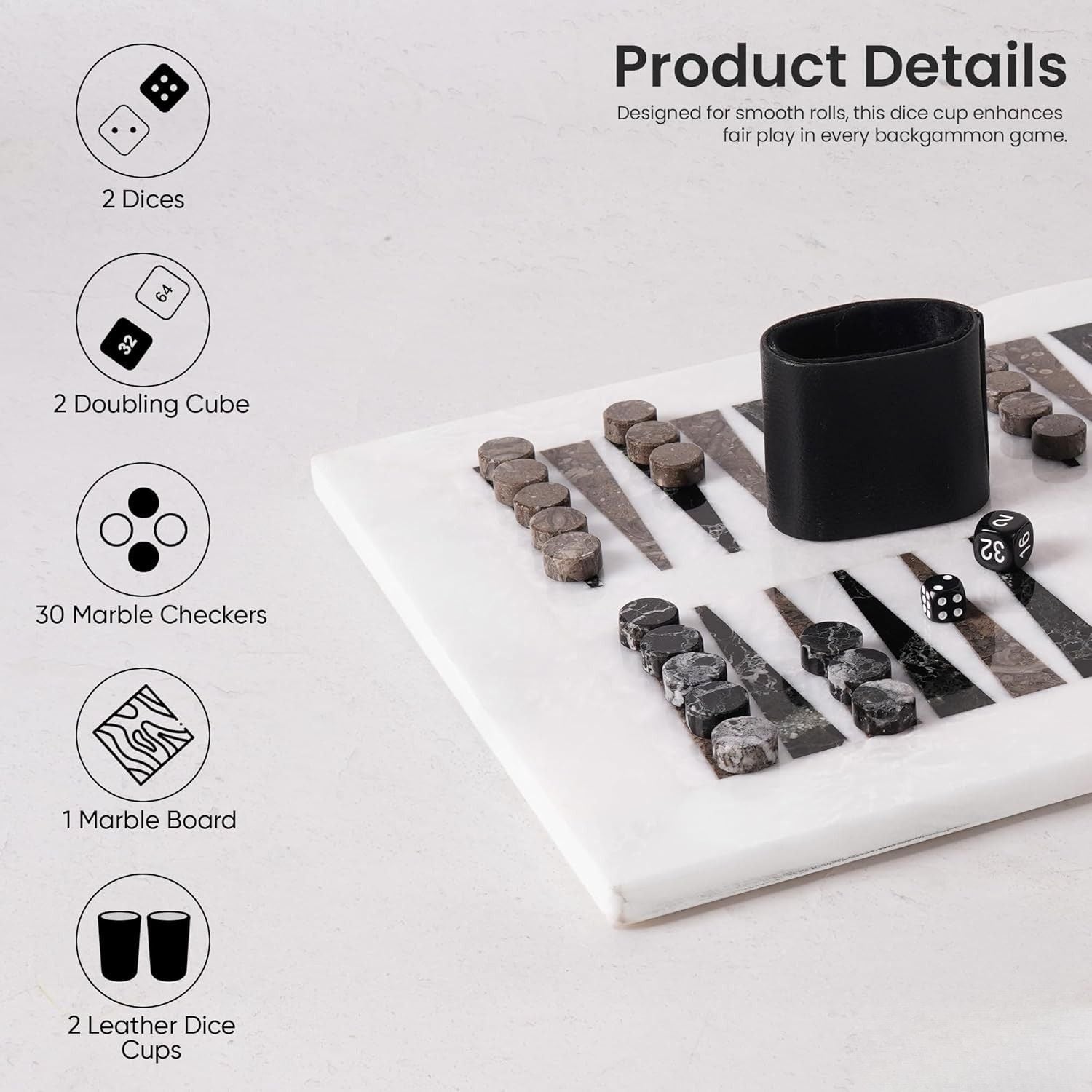 White Board Marble Backgammon Set