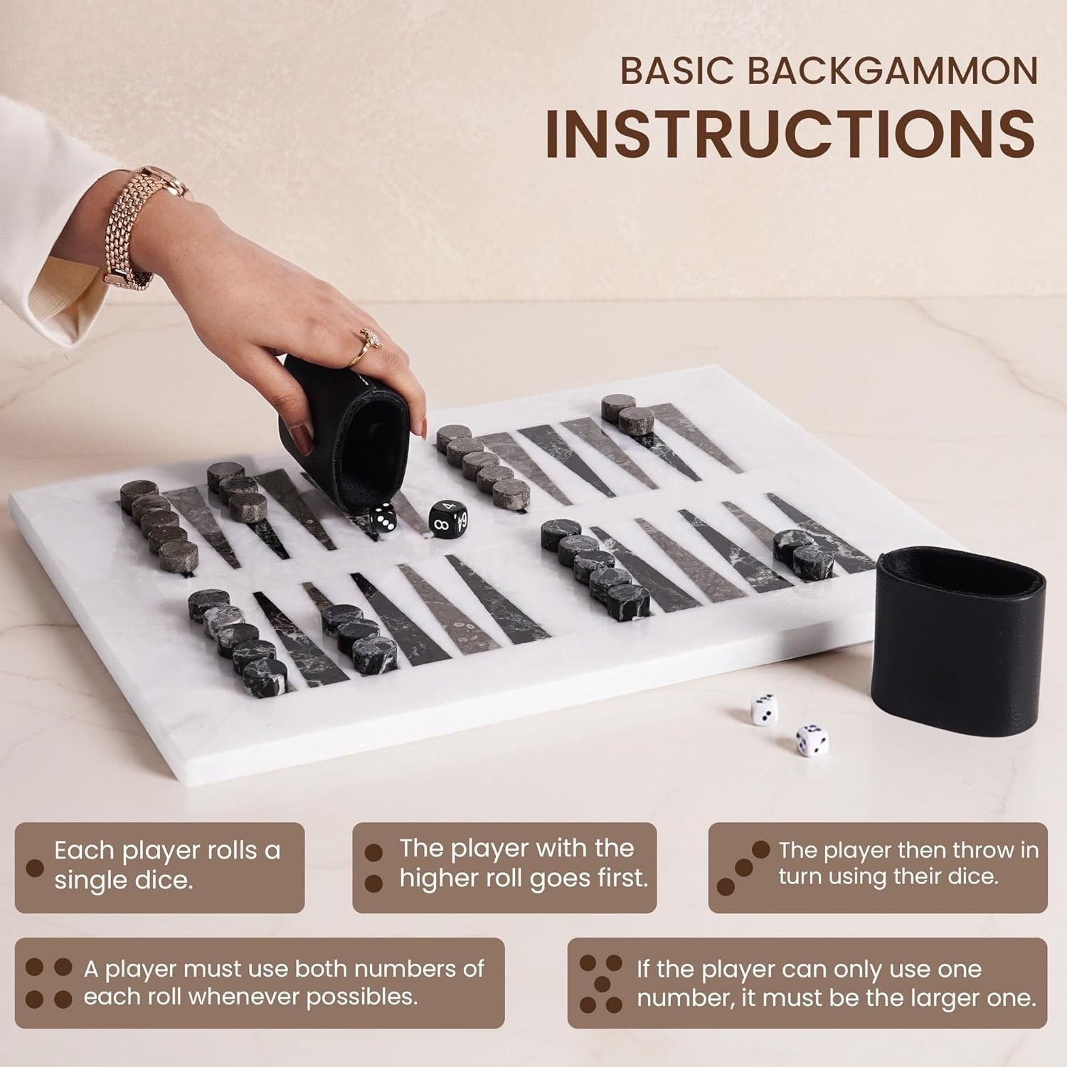 White Board with Black & Oceanic Marble Backgammon Set
