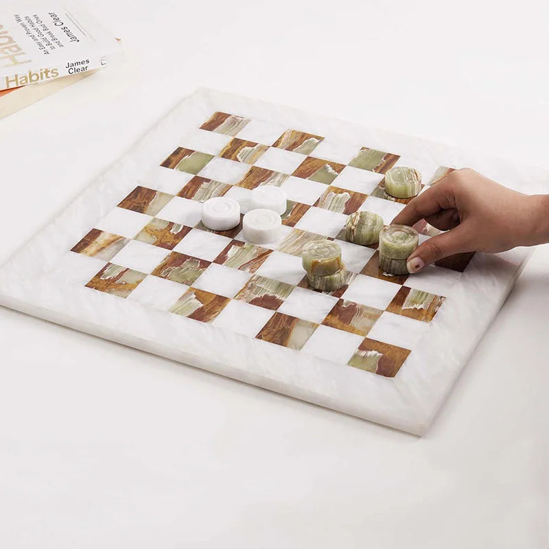 White Green Marble Onyx Checker Board