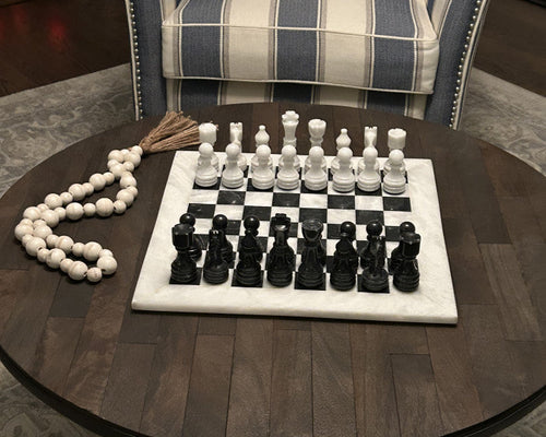 12 Inches White and Black High-Quality Marble Chess Set