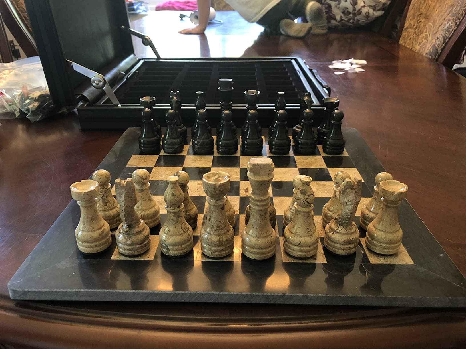 15 Inch Black and Coral Premium Quality Marble Chess Set