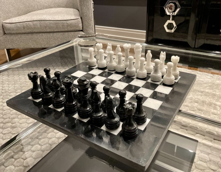 black white marble chess