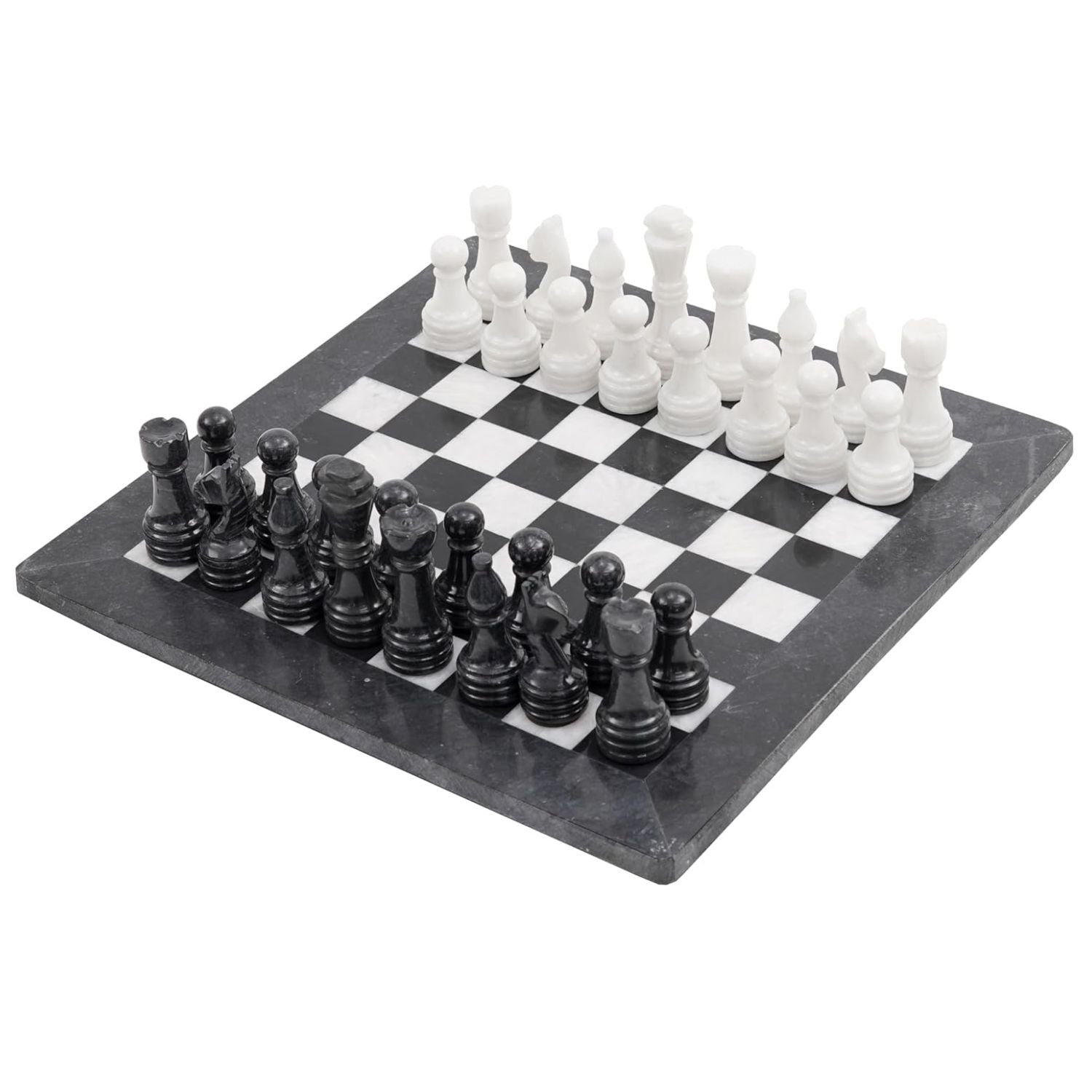 black white marble chess board and pieces