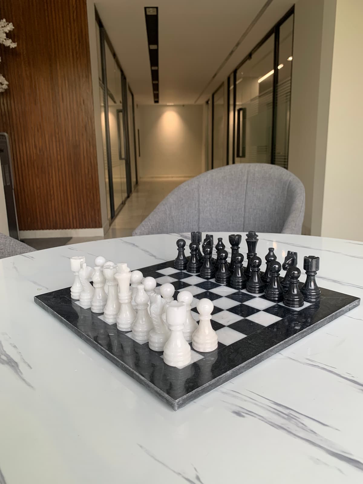 black white marble chess review