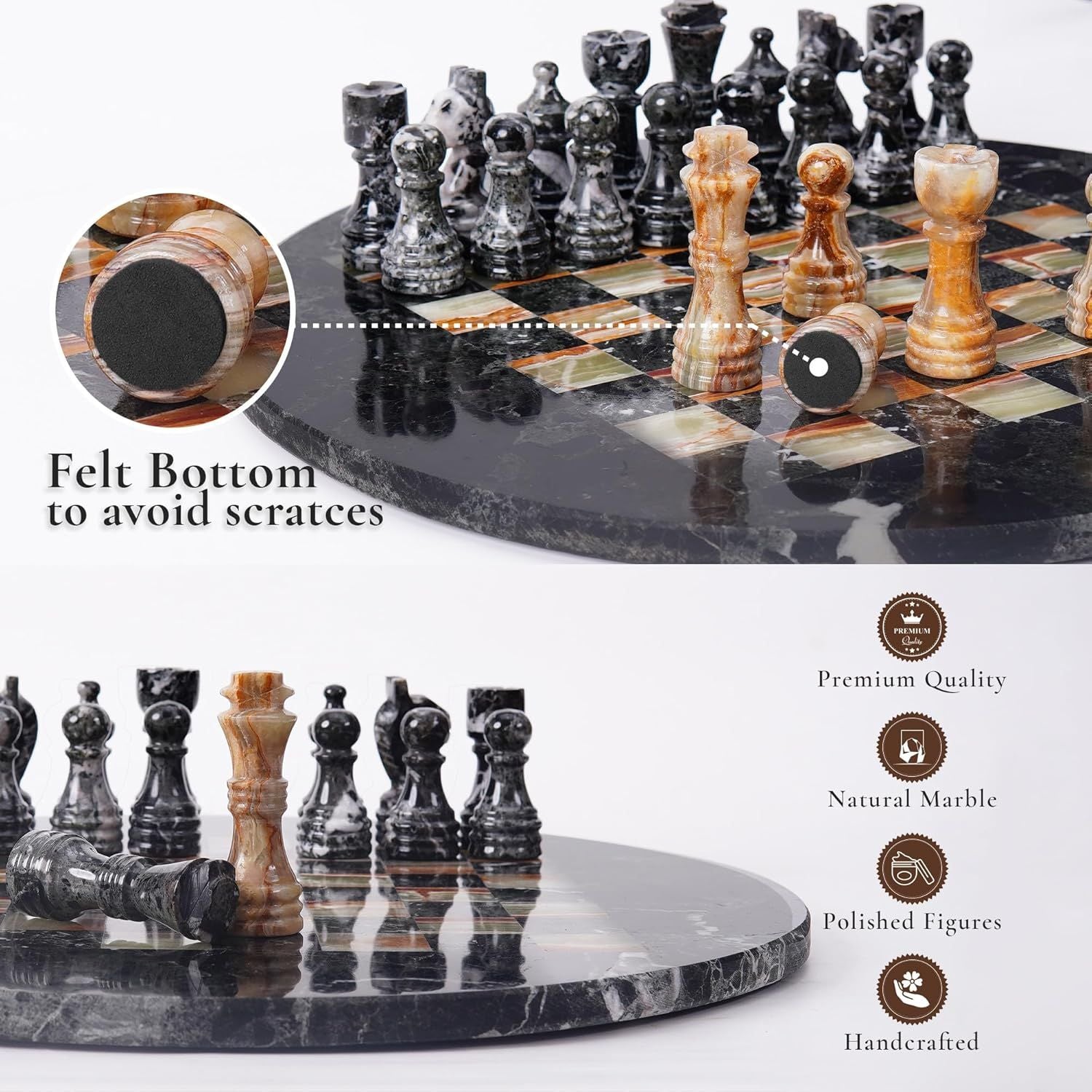 black green marble round chess