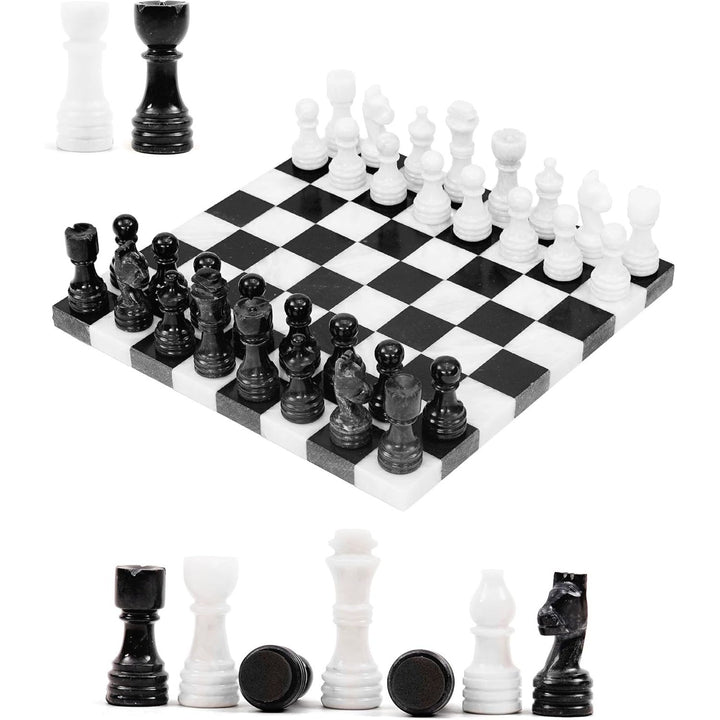 12 Inch Black & White Borderless Marble Chess Set