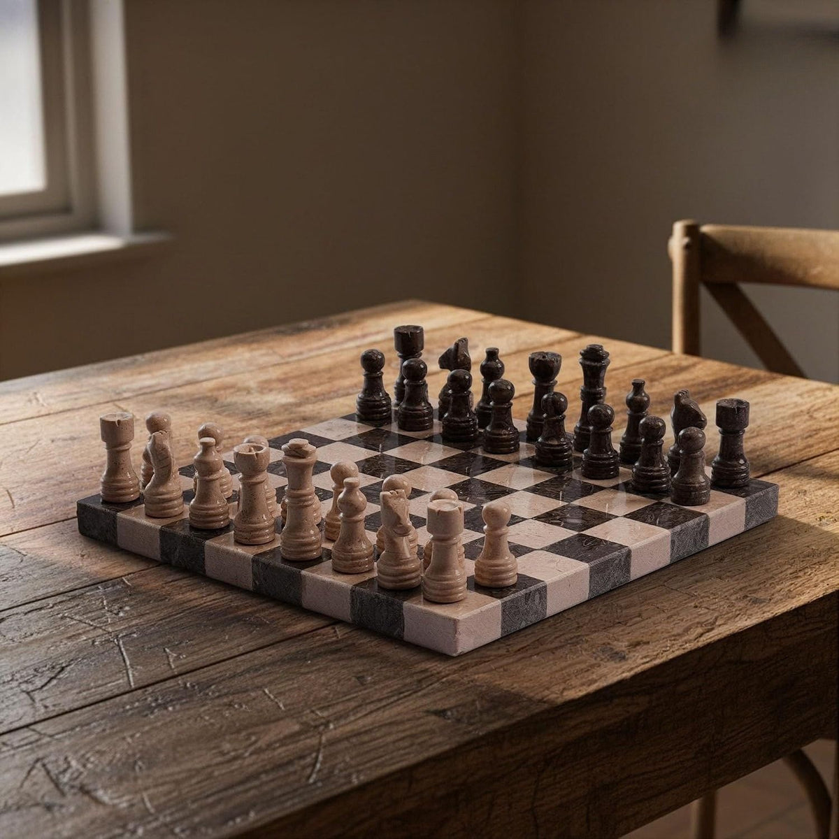 10 Inch Verona & Oceanic Marble Chess Set with 2 Extra Queens
