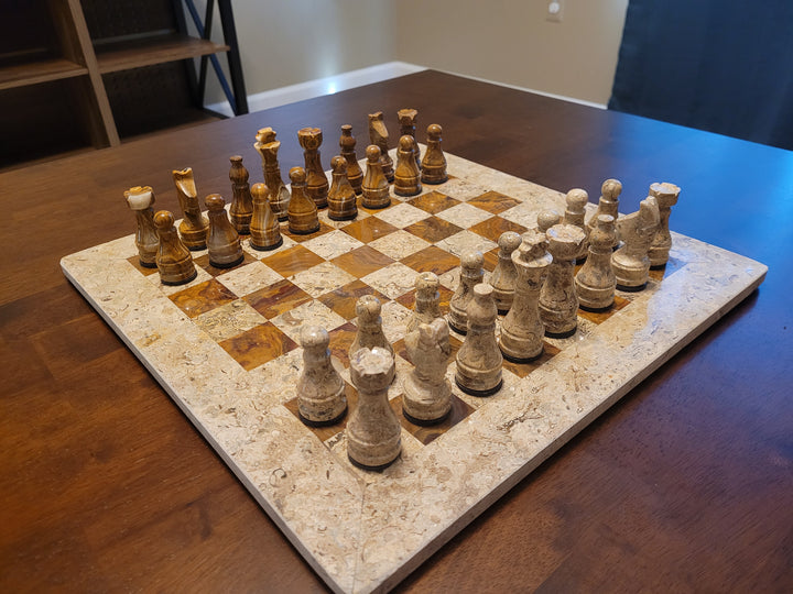Coral and Brown Marble Chess Set