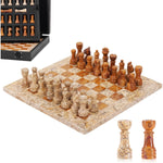coral and red marble chess set