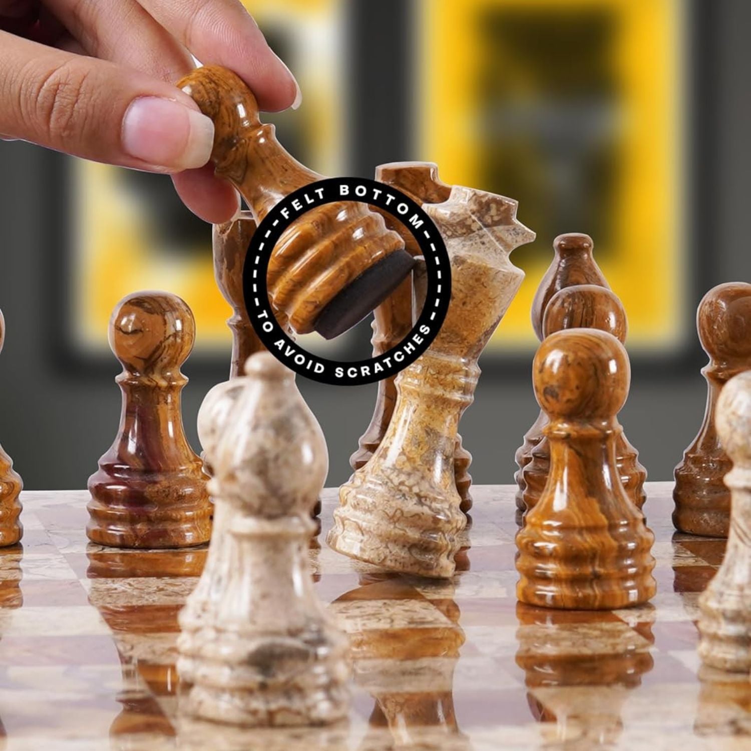 coral marble chess figures