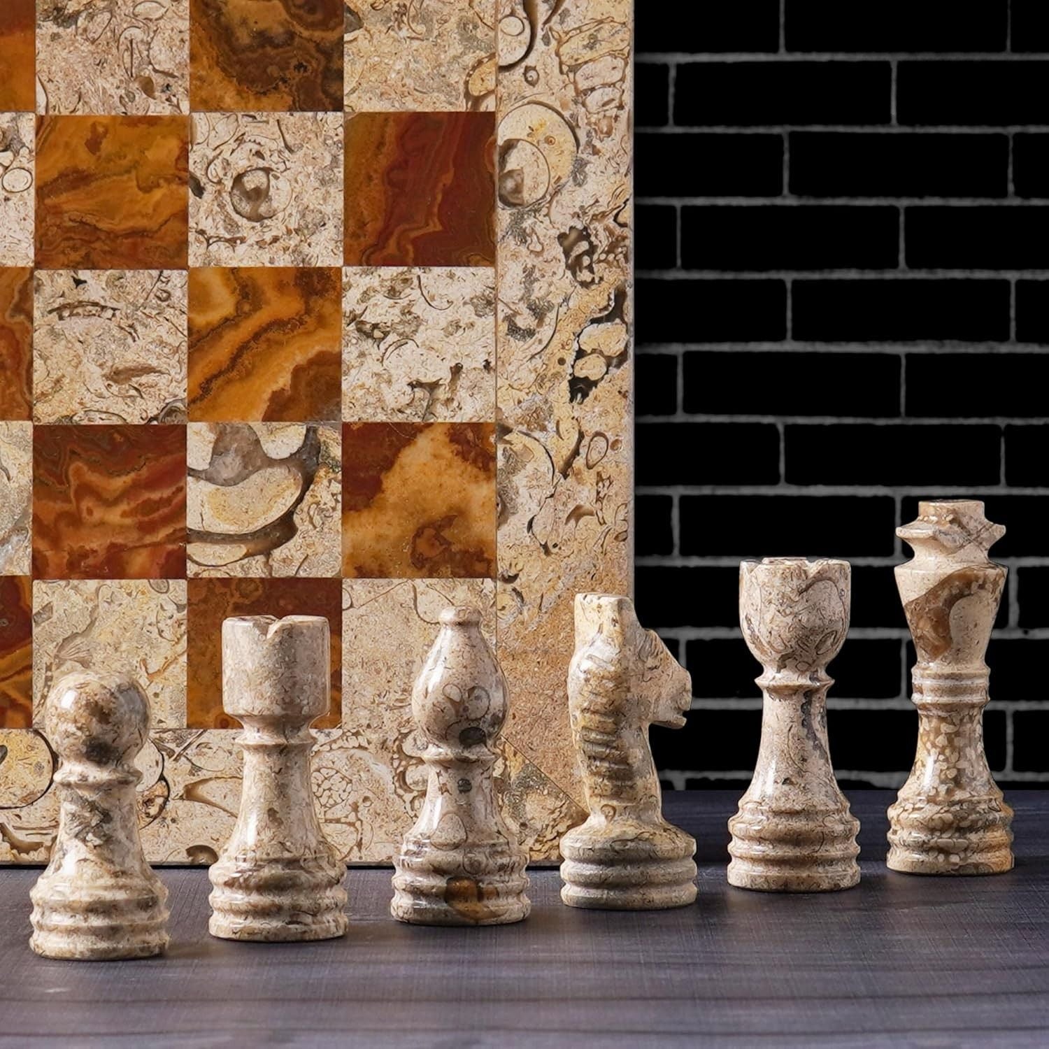 coral marble chess pieces