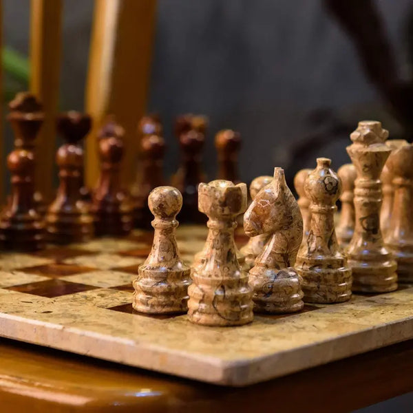 15 Inch Coral and Brown Marble Chess Set